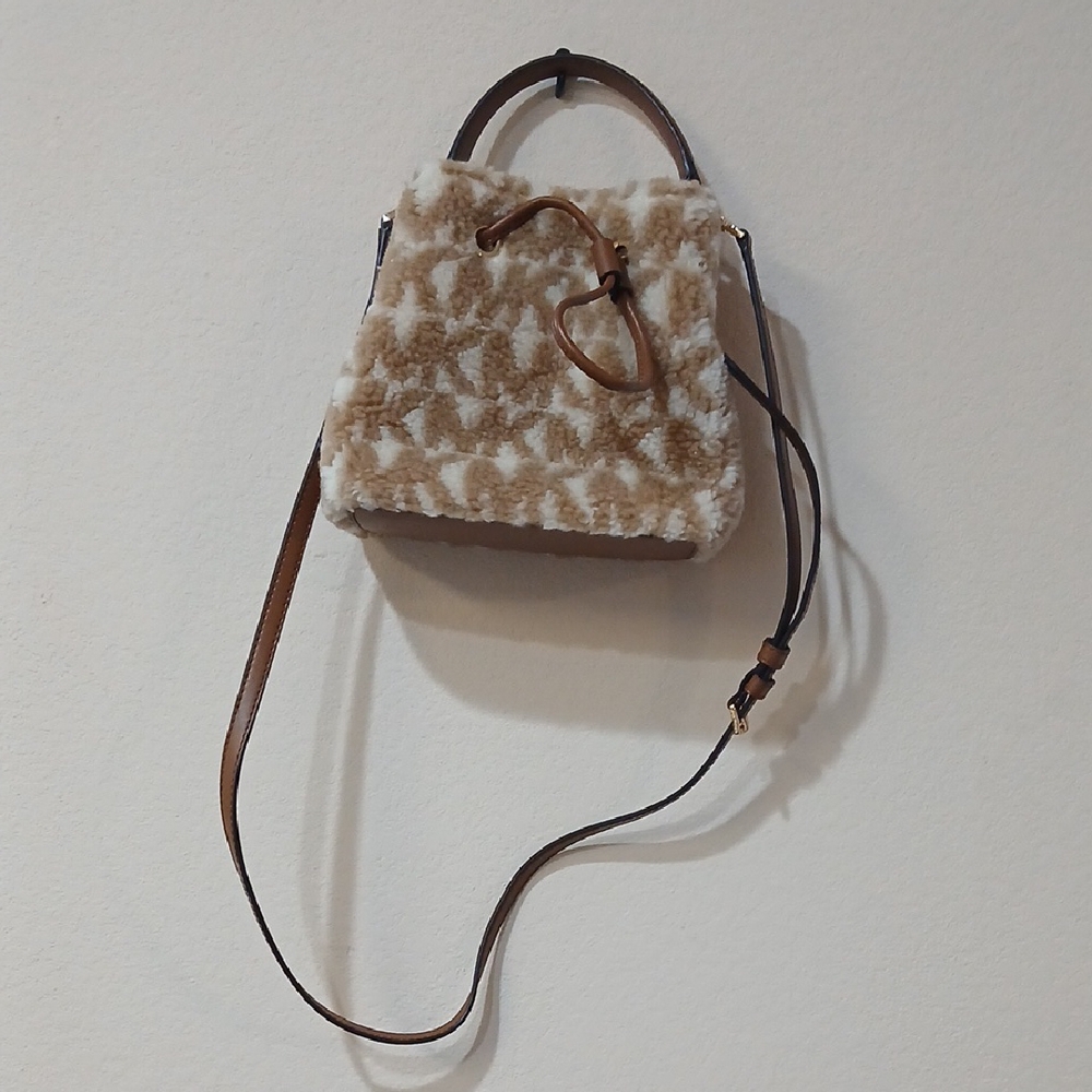 Michael Kors Cream and Brown Faux Fur Crossbody Bag